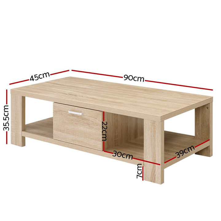 Maxi Oak Coffee Table with Drawer – product view 3