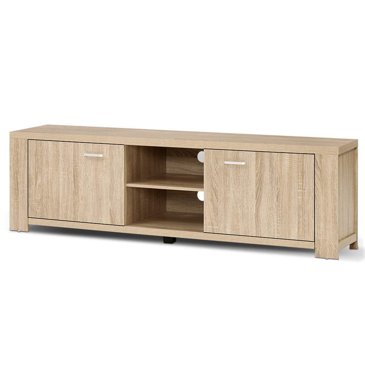 Maxi Pine TV Entertainment Unit – 2 Deep Cabinets, 2 Open Shelves &amp; 30mm Honeycomb Board | Natural Woodgrain | 160cm - Greenora Living