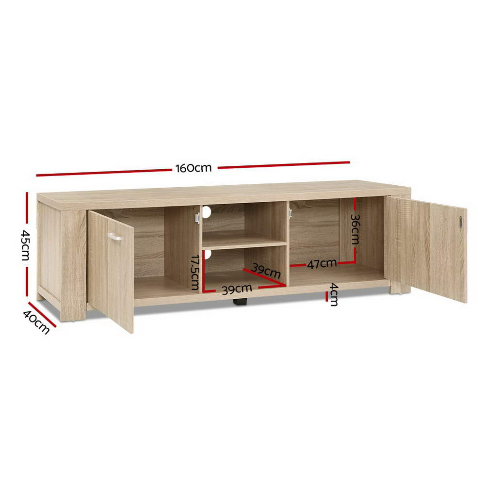 Maxi Pine TV Entertainment Unit – 2 Deep Cabinets, 2 Open Shelves &amp; 30mm Honeycomb Board | Natural Woodgrain | 160cm - Greenora Living