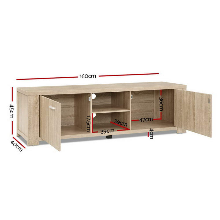 Maxi Pine TV Entertainment Unit – 2 Deep Cabinets, 2 Open Shelves &amp; 30mm Honeycomb Board | Natural Woodgrain | 160cm - Greenora Living