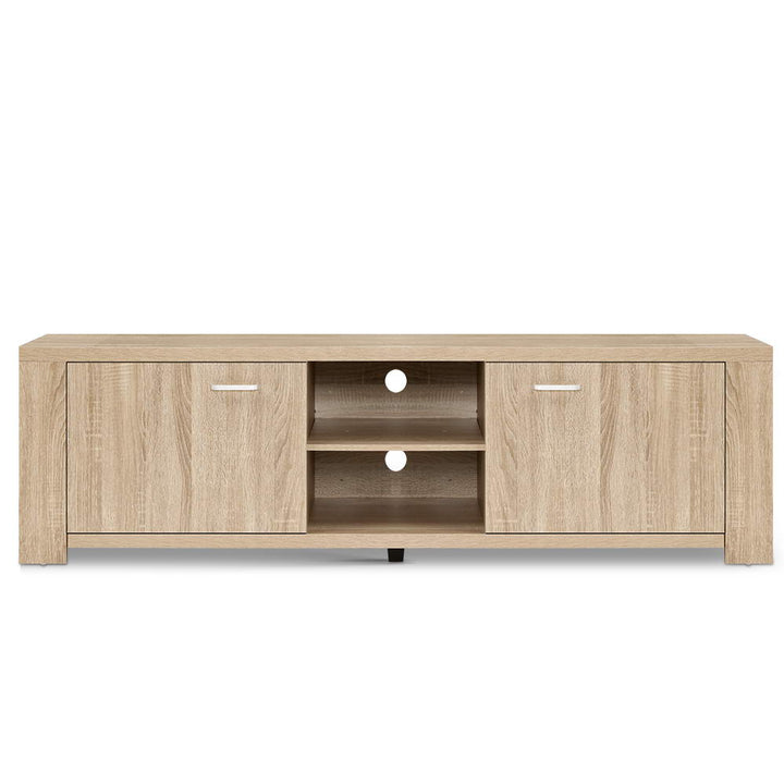 Maxi Pine TV Entertainment Unit – 2 Deep Cabinets, 2 Open Shelves &amp; 30mm Honeycomb Board | Natural Woodgrain | 160cm - Greenora Living