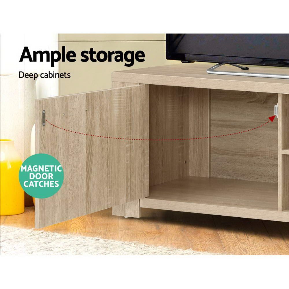 Maxi Pine TV Entertainment Unit – 2 Deep Cabinets, 2 Open Shelves &amp; 30mm Honeycomb Board | Natural Woodgrain | 160cm - Greenora Living
