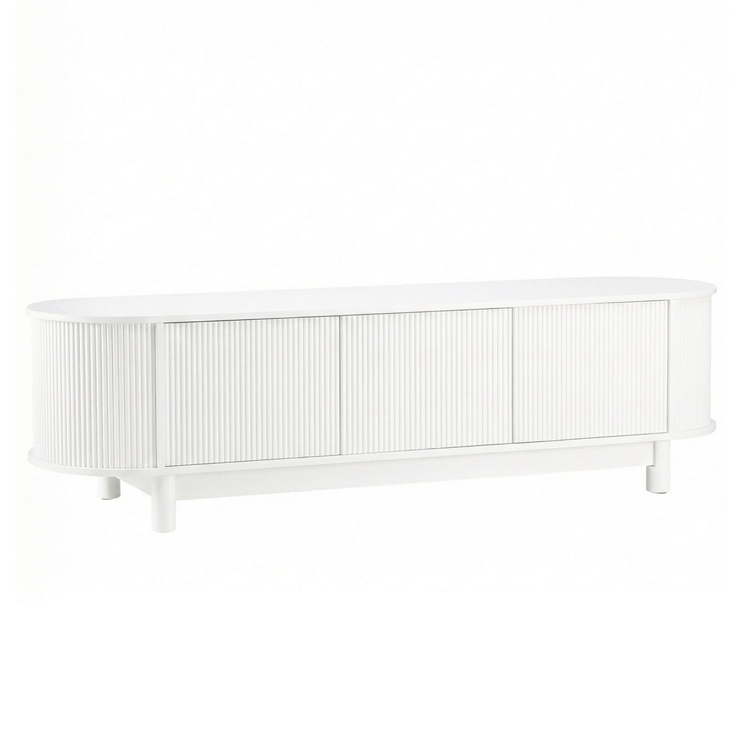 Pearl Flute 160cm White TV Unit – Push-to-Open Cabinets &amp; Soft-Close Hinges - Greenora Living