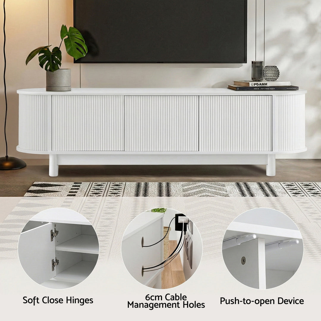 Pearl Flute 160cm White TV Unit – Push-to-Open Cabinets &amp; Soft-Close Hinges - Greenora Living