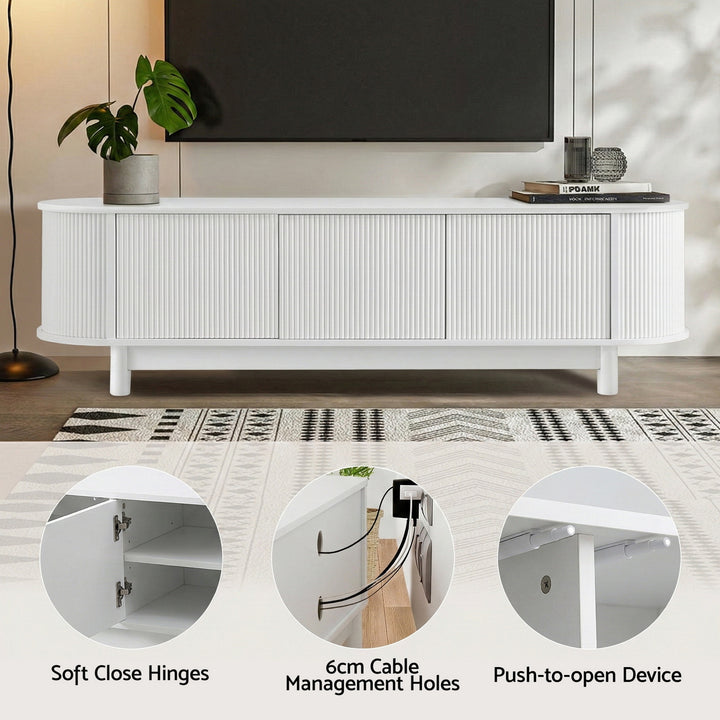 Pearl Flute 160cm White TV Unit – Push-to-Open Cabinets &amp; Soft-Close Hinges - Greenora Living