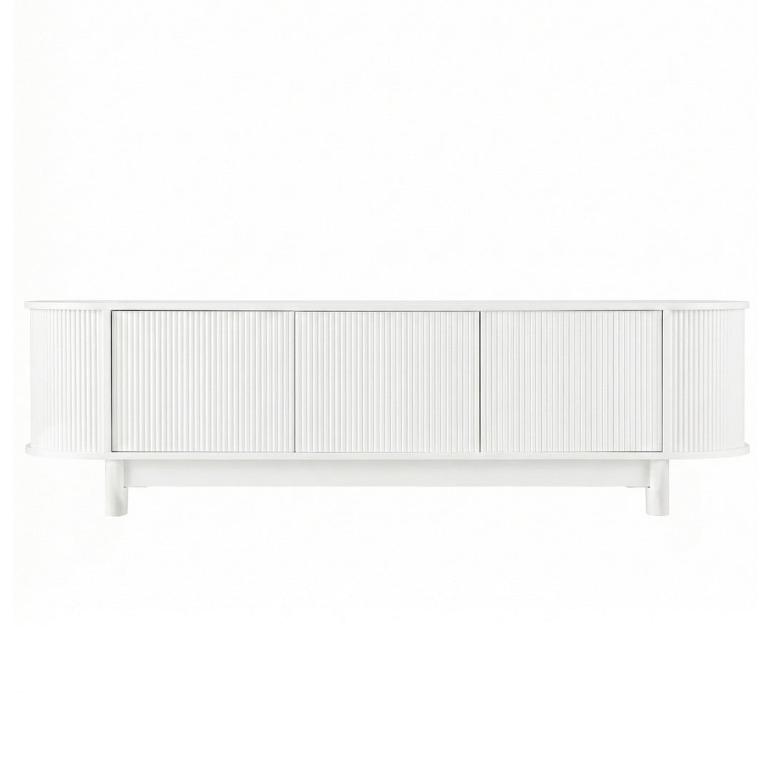 Pearl Flute 160cm White TV Unit – Push-to-Open Cabinets &amp; Soft-Close Hinges - Greenora Living
