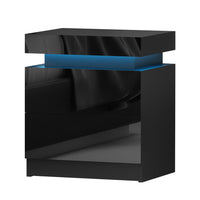 LED Black Bedside Table | 16-Colour LED, Lift-Up Storage & 2 Drawers | UV Gloss | Greenora Living Australia
