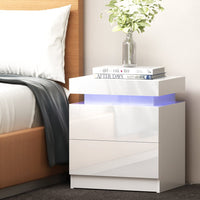 LED White Bedside Table | Built-In LED Lighting, USB Charging Port & Drawer | White | Greenora Living Australia