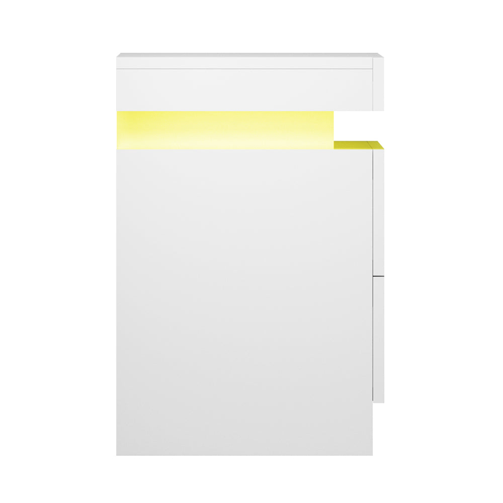 LED Bedside Table with 16-Colour Lighting &amp; Lift-Up Storage – White UV Gloss - Greenora Living