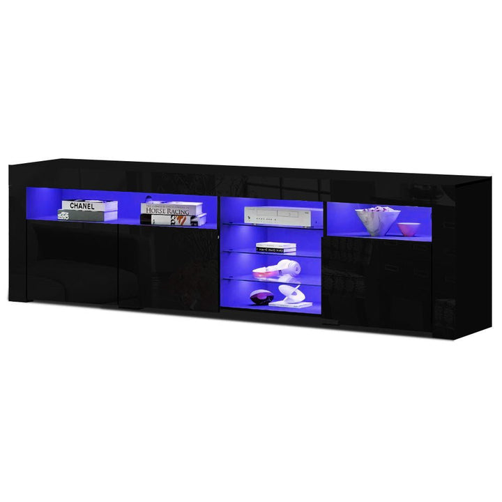 Black LED TV Entertainment Unit 180cm Push-Open Cabinets High Gloss | Greenora Living Australia