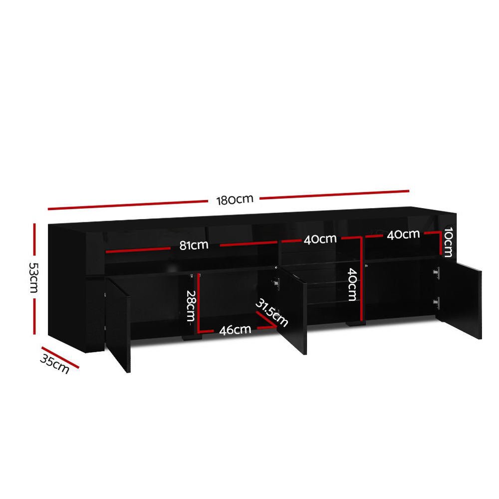 Black LED TV Entertainment Unit 180cm Push-Open Cabinets High Gloss | Greenora Living Australia