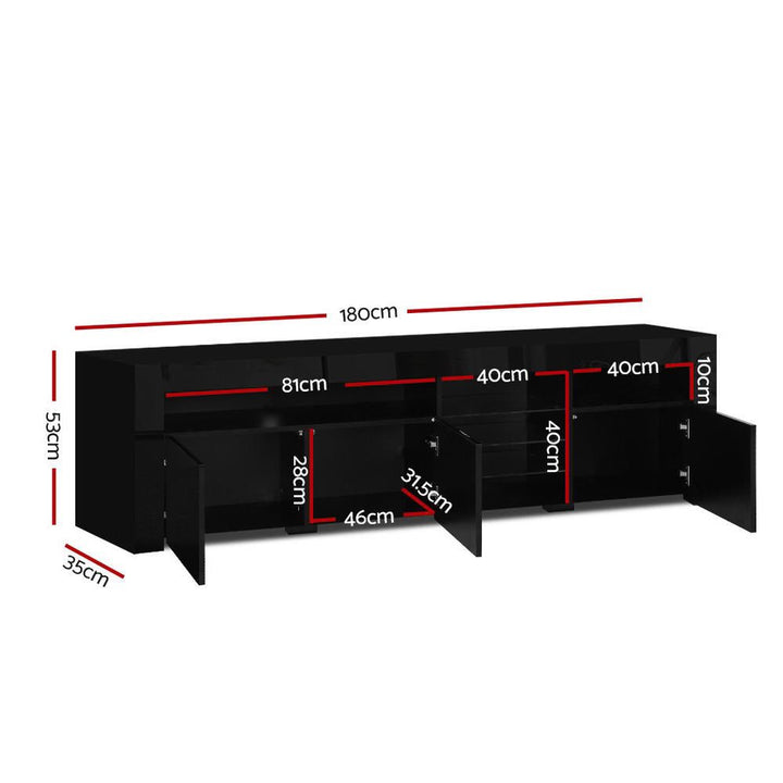 Black LED TV Entertainment Unit 180cm Push-Open Cabinets High Gloss | Greenora Living Australia