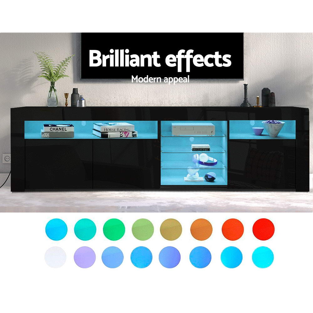 Black LED TV Entertainment Unit 180cm Push-Open Cabinets High Gloss | Greenora Living Australia