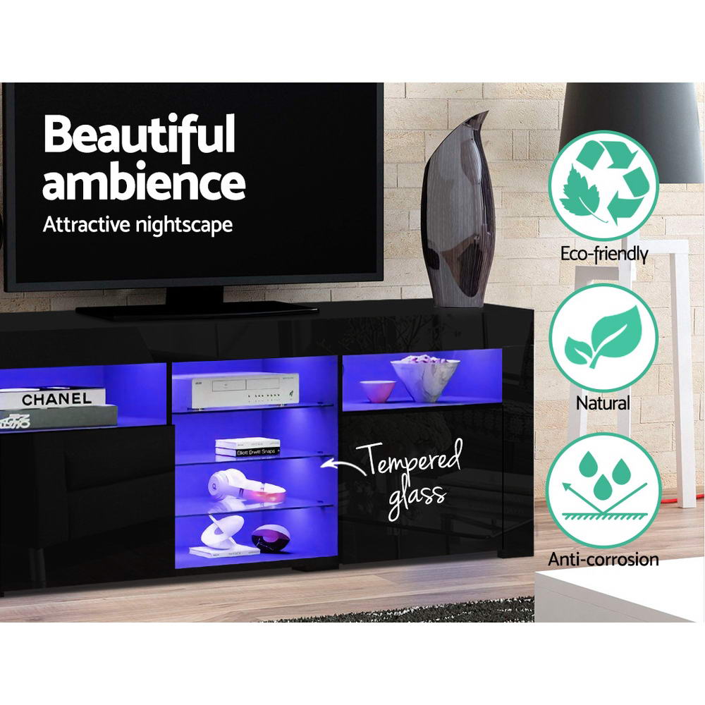 Black LED TV Entertainment Unit 180cm Push-Open Cabinets High Gloss | Greenora Living Australia
