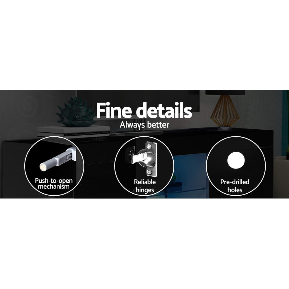 Black LED TV Entertainment Unit 180cm Push-Open Cabinets High Gloss | Greenora Living Australia
