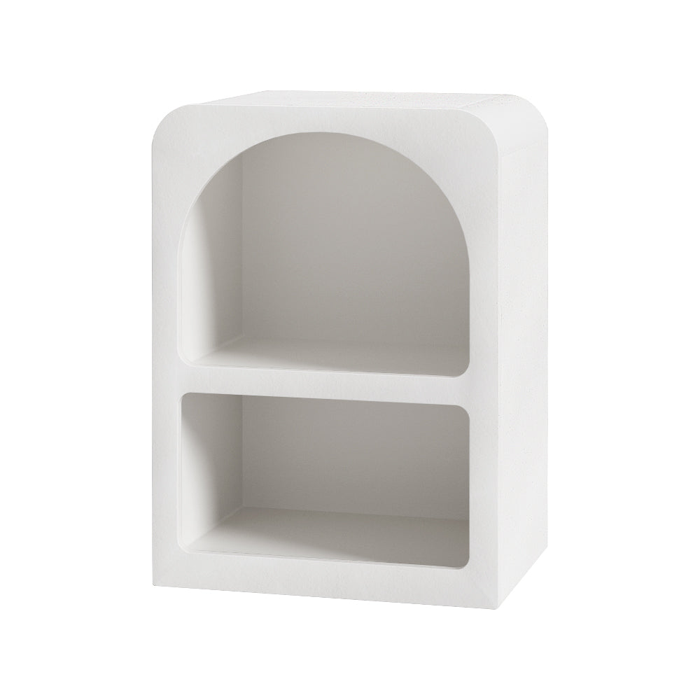 Mediterranean Arch Bedside Table – White Textured E1 MDF 2 Open Shelves - Greenora Living