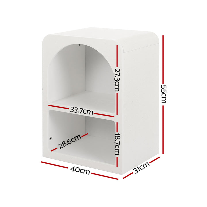 Mediterranean Arch Bedside Table – White Textured E1 MDF 2 Open Shelves - Greenora Living