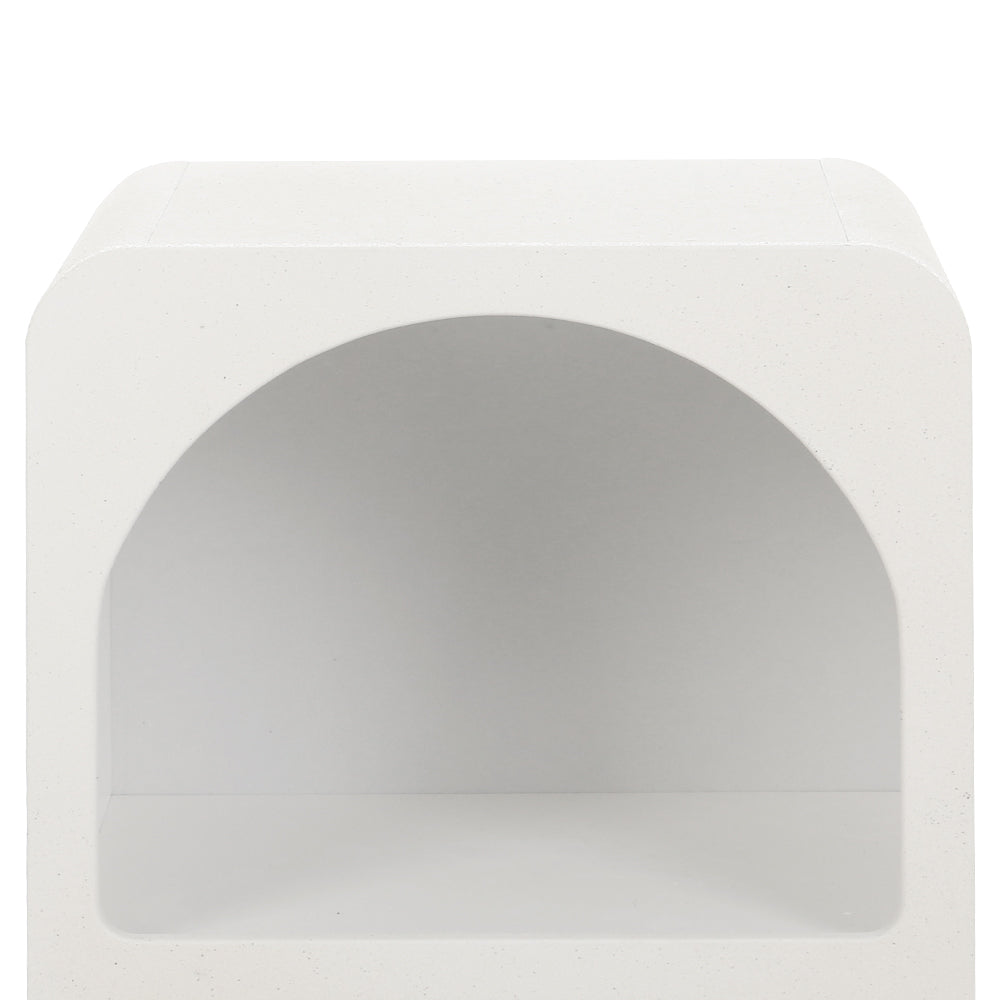 Mediterranean Arch Bedside Table – White Textured E1 MDF 2 Open Shelves - Greenora Living