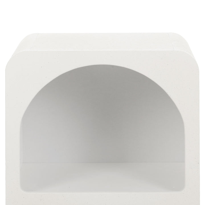 Mediterranean Arch Bedside Table – White Textured E1 MDF 2 Open Shelves - Greenora Living