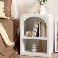 Mediterranean Arch Bedside Table | Arched Door, Open Shelf & Tapered Legs | White | Greenora Living Australia