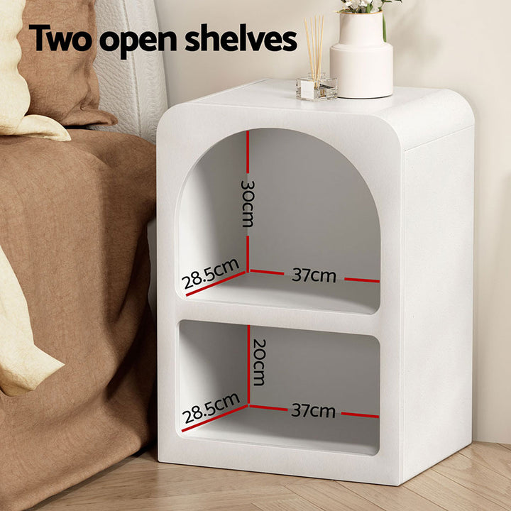 Mediterranean Arch Bedside Table – White Textured E1 MDF 2 Open Shelves - Greenora Living
