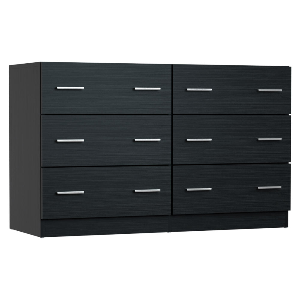 Modern Black 6-Drawer Lowboy Dresser – Melamine Finish &amp; Anti-Rust Runners | 15mm Particle Board - Greenora Living