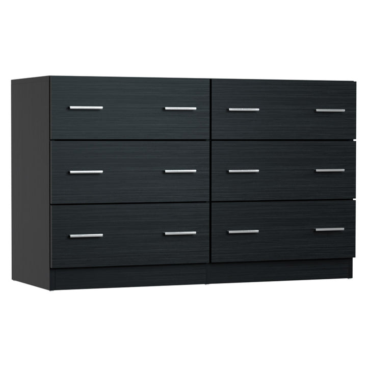 Modern Black 6-Drawer Lowboy Dresser – Melamine Finish &amp; Anti-Rust Runners | 15mm Particle Board - Greenora Living