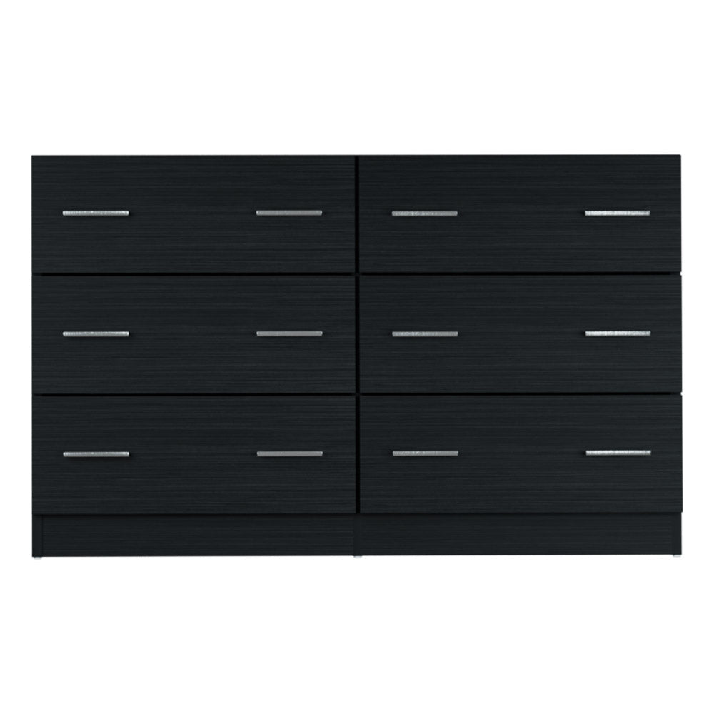 Modern Black 6-Drawer Lowboy Dresser – Melamine Finish &amp; Anti-Rust Runners | 15mm Particle Board - Greenora Living