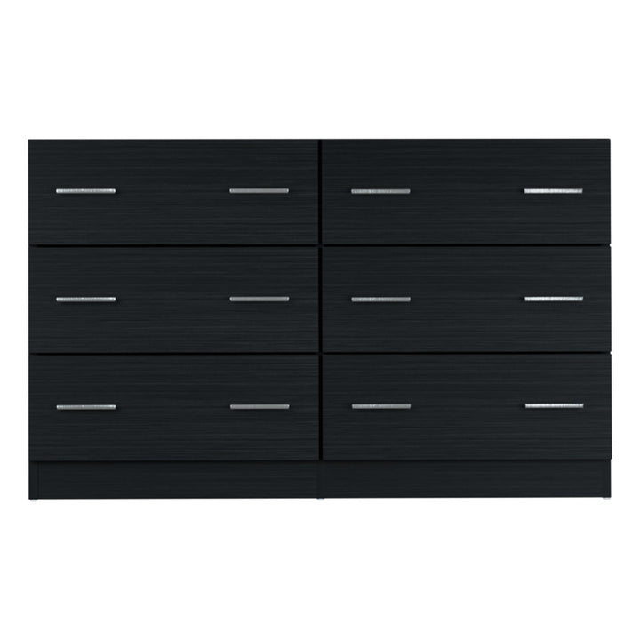 Modern Black 6-Drawer Lowboy Dresser – Melamine Finish &amp; Anti-Rust Runners | 15mm Particle Board - Greenora Living