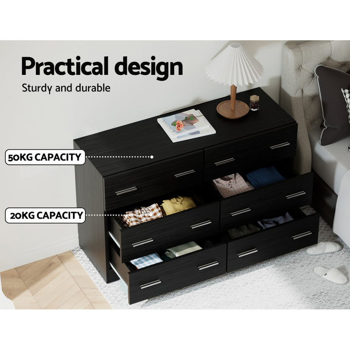 Modern Black 6-Drawer Lowboy Dresser – Melamine Finish &amp; Anti-Rust Runners | 15mm Particle Board - Greenora Living