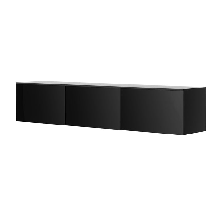 Float Black TV Entertainment Unit – Wall-Mounted, 3 Fold-Out Cabinets &amp; High Gloss Finish | 200cm - Greenora Living