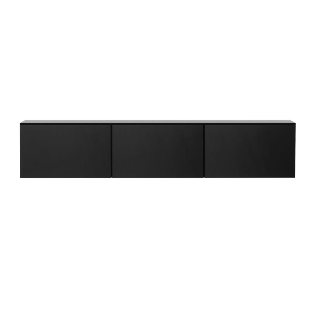 Float Black TV Entertainment Unit – Wall-Mounted, 3 Fold-Out Cabinets &amp; High Gloss Finish | 200cm - Greenora Living