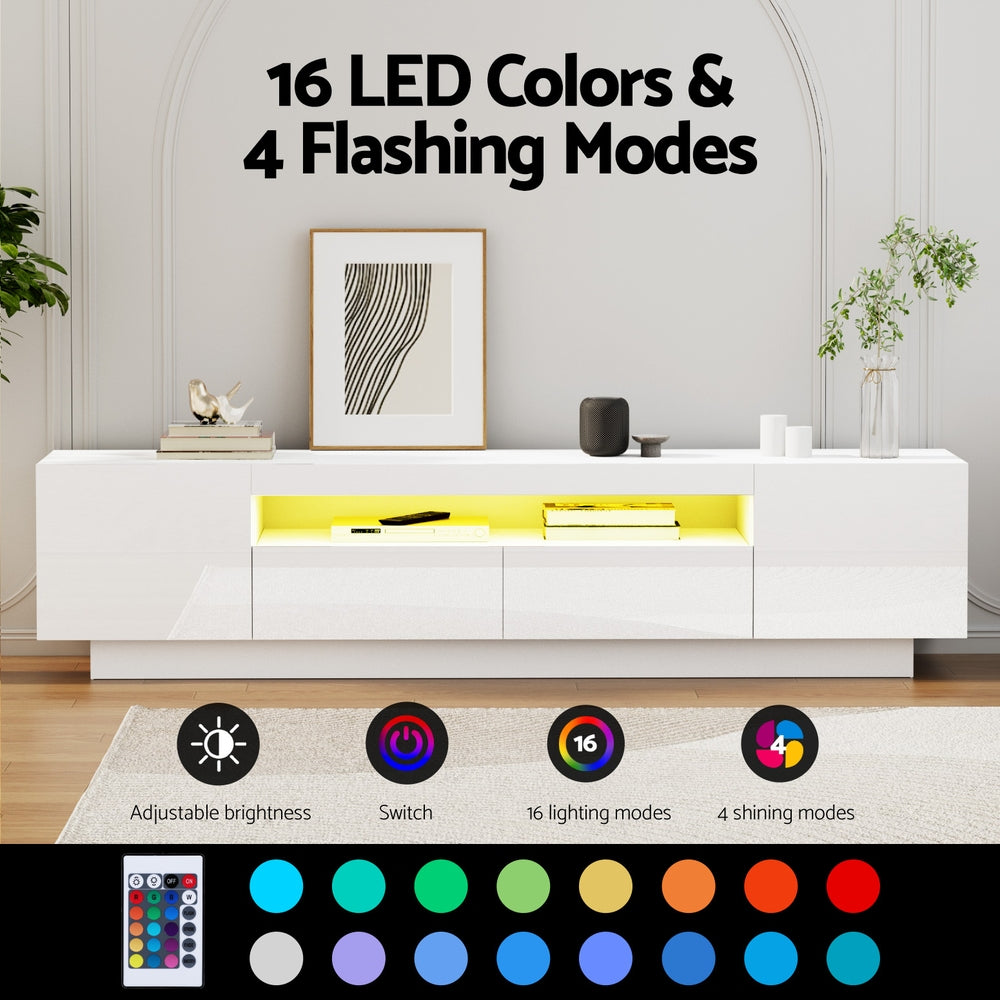 Radiant White RGB LED TV Entertainment Unit – 2 Cabinets, 2 Drawers &amp; High Gloss Finish | 180cm - Greenora Living