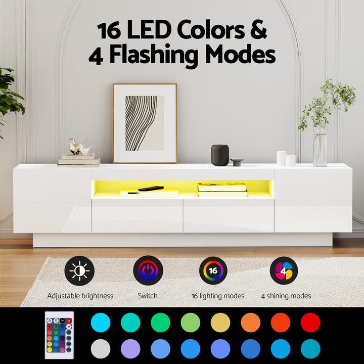 Radiant White RGB LED TV Entertainment Unit – 2 Cabinets, 2 Drawers &amp; High Gloss Finish | 180cm - Greenora Living