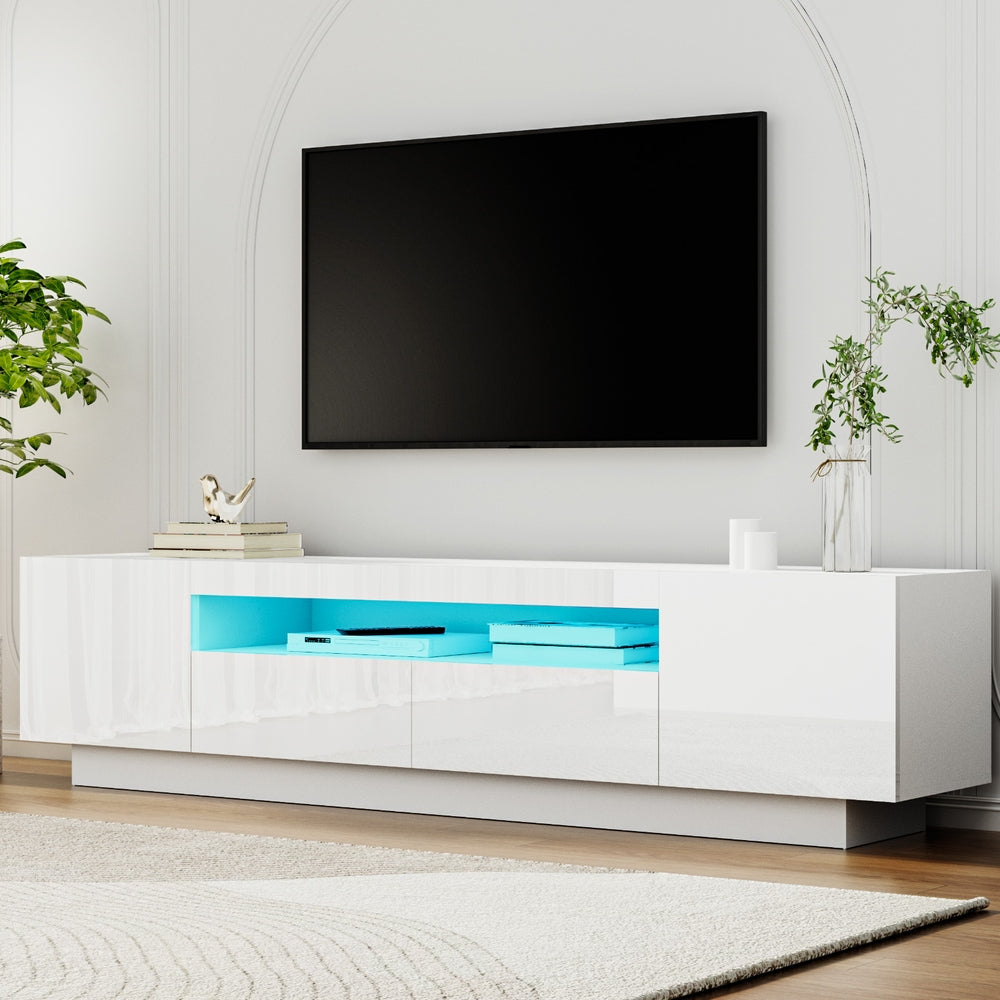 Radiant White RGB LED TV Entertainment Unit – 2 Cabinets, 2 Drawers & High Gloss Finish | 180cm - Greenora Living