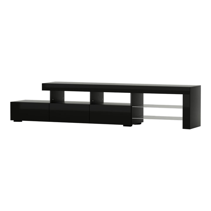 Caya Black RGB LED TV Entertainment Unit – Tempered Glass Shelves &amp; UV High Gloss Finish | 215cm - Greenora Living