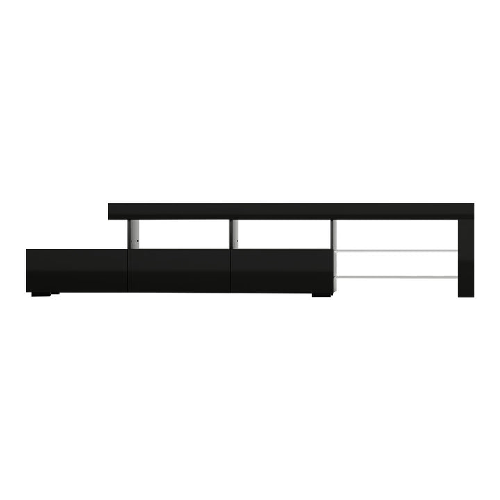 Caya Black RGB LED TV Entertainment Unit – Tempered Glass Shelves &amp; UV High Gloss Finish | 215cm - Greenora Living