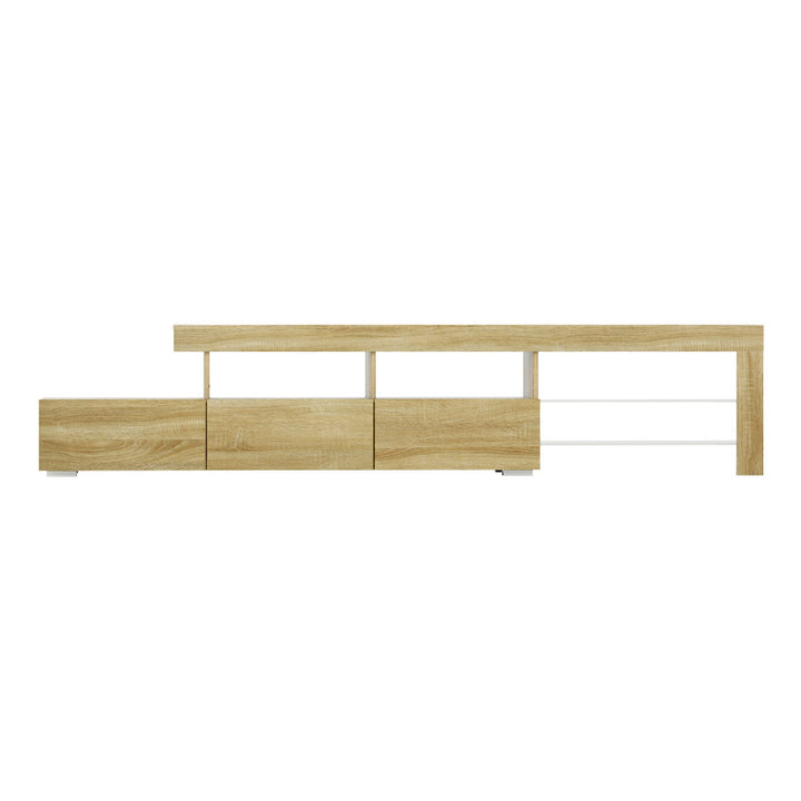 Caya Pine RGB LED TV Entertainment Unit – Tempered Glass Shelves &amp; Pine Wood Finish | 215cm - Greenora Living