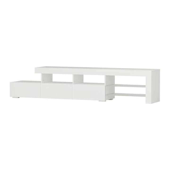 Caya White RGB LED TV Entertainment Unit – Tempered Glass Shelves &amp; UV High Gloss Finish | 215cm - Greenora Living