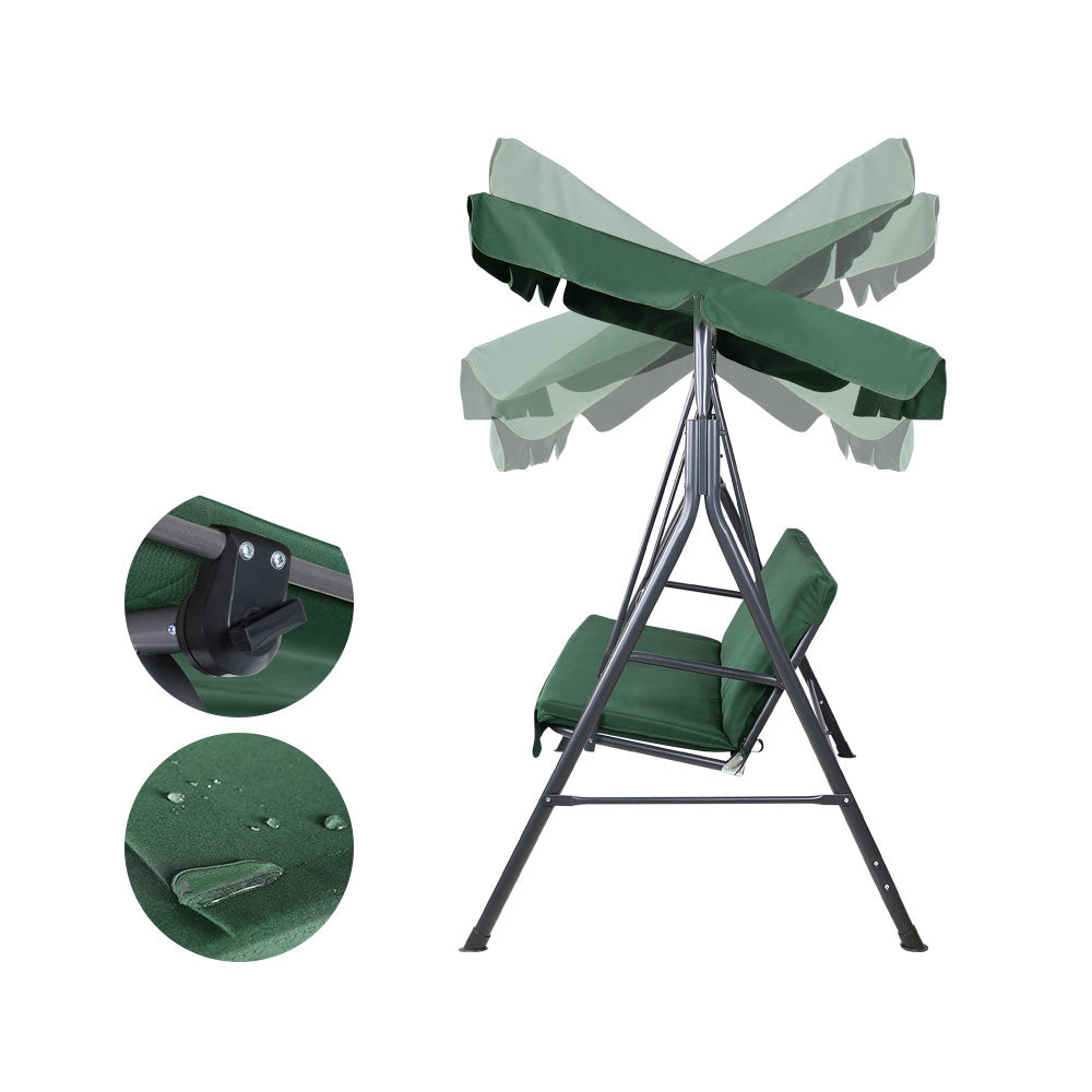 3-Seater Outdoor Swing Chair with Adjustable UV Canopy – Dark Green - Greenora Living
