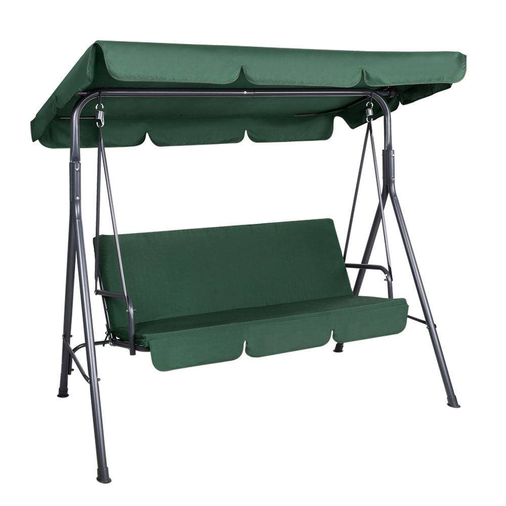 3-Seater Outdoor Swing Chair with Adjustable UV Canopy – Dark Green - Greenora Living