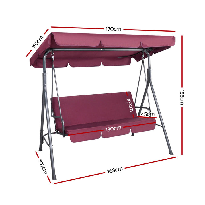 3-Seater Outdoor Swing Chair with Adjustable UV Canopy – Wine Red - Greenora Living