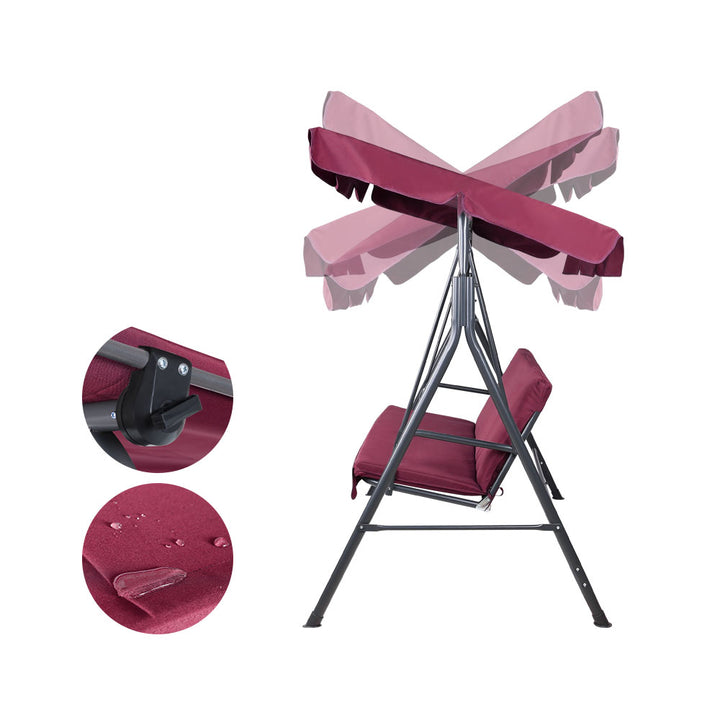3-Seater Outdoor Swing Chair with Adjustable UV Canopy – Wine Red - Greenora Living