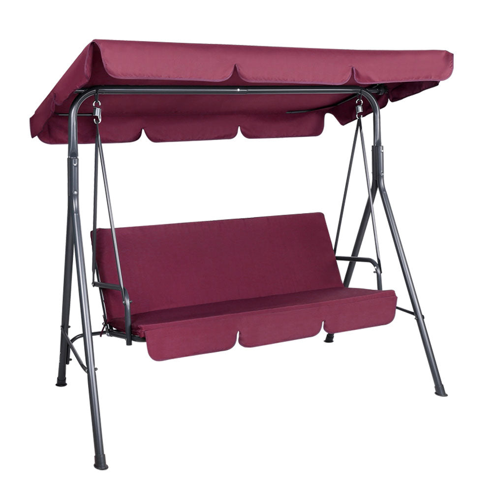3-Seater Outdoor Swing Chair with Adjustable UV Canopy – Wine Red - Greenora Living