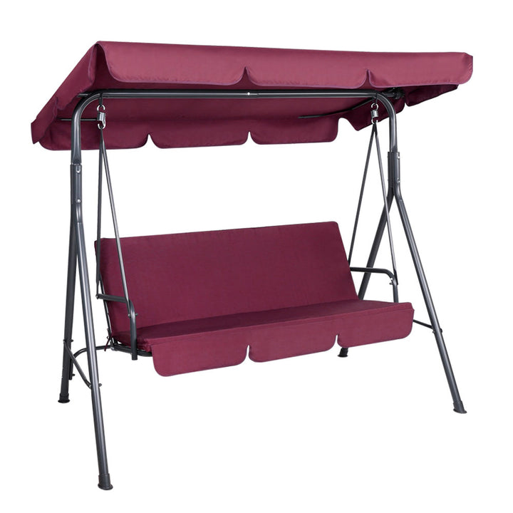 3-Seater Outdoor Swing Chair with Adjustable UV Canopy – Wine Red - Greenora Living