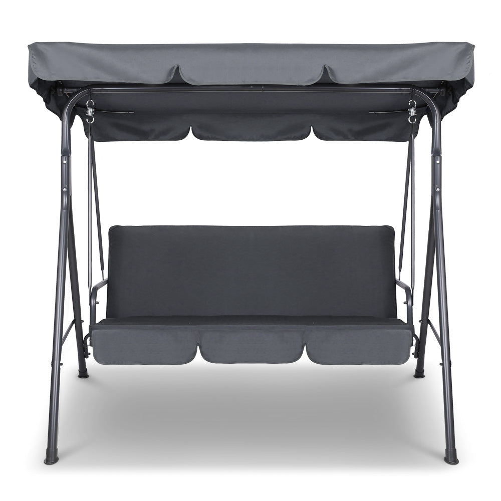 3-Seater Outdoor Swing Chair with Adjustable UV Canopy – Grey - Greenora Living