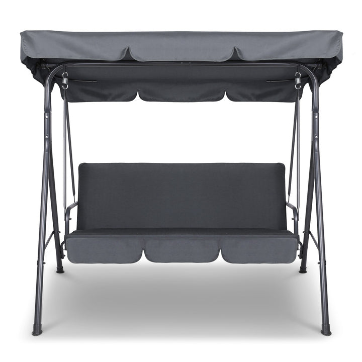 3-Seater Outdoor Swing Chair with Adjustable UV Canopy – Grey - Greenora Living