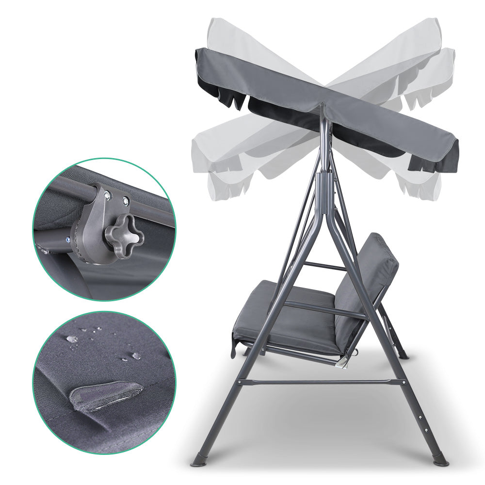3-Seater Outdoor Swing Chair with Adjustable UV Canopy – Grey - Greenora Living