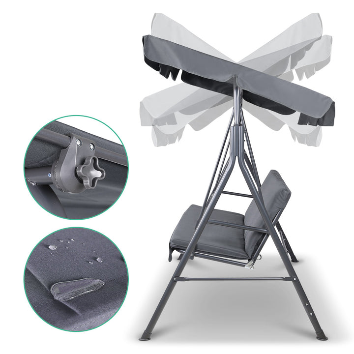 3-Seater Outdoor Swing Chair with Adjustable UV Canopy – Grey - Greenora Living