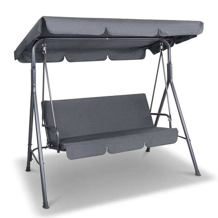 3-Seater Outdoor Swing Chair with Adjustable UV Canopy – Grey - Greenora Living